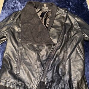 nicole miller women’s XS black faux leather draped motorcycle Moto jacket